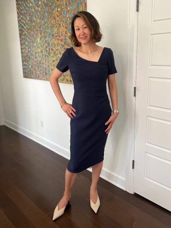Likely Dresses & Skirts - Likely Navy Asymmetrical Neck Midi Dress